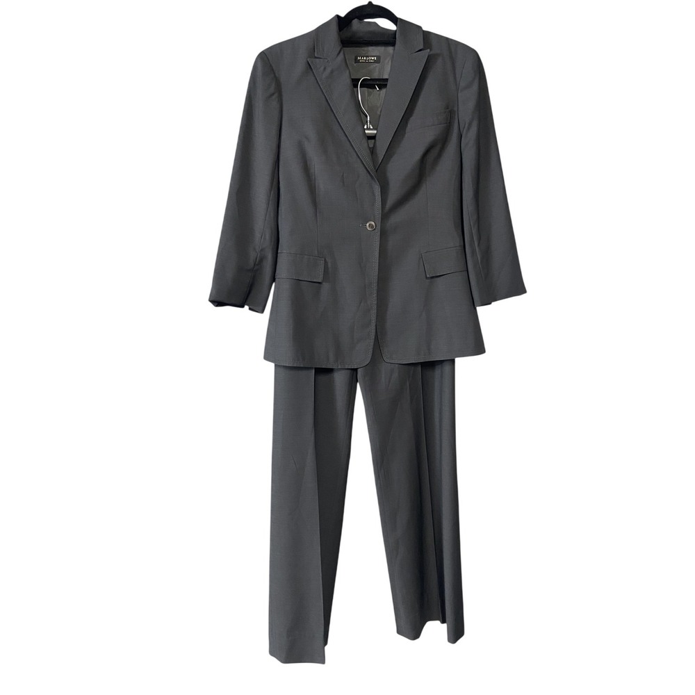 Marlowe Suit Set Womens 44 Gray Wool Blazer Pants Made In Italy Workwear Career
